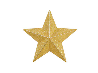 Bright golden Christmas star ornament with glitter texture.