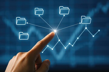 Connecting data folders to a growing chart, digital finance, cloud storage, online analytics