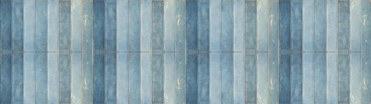 Blue texture of modern vintage retro wall tile, porcelain stoneware, glossy glazed tile slips - Tiles background, seamless pattern, vertical