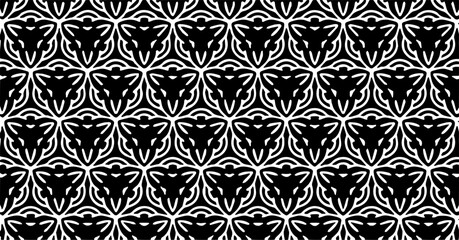 Seamless vector pattern with black and white heart-like ornamental shapes forming a classic romantic design.