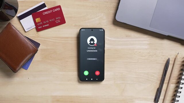 Receiving call from unknown person or Scammer, Online crime concepts