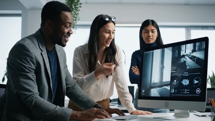 Diverse business team collaborating on a digital project in a modern office - Powered by Adobe