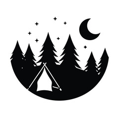 Obraz premium Silhouette of Camping Near Bonfire on White Background