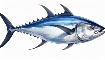 Naklejka premium side view of fresh tuna fish isolated on white background generative ai