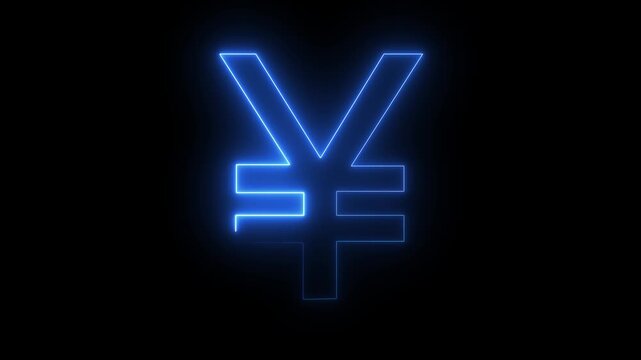 Glowing neon line Yen currency sign icon isolated black background. Glowing neon yen money icon, looped animation. Yen currency sign, bank, Business and finance conceptual neon light Yen 4k video.