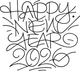graffiti written "Happy New Year 2026" vector illustration