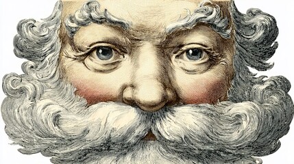 Classic vintage illustration of Santa Claus face, transparent background, ideal for Christmas cards and decorations