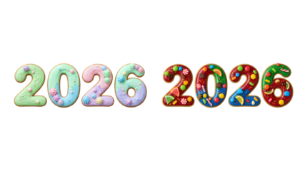 Colorful icing decorated numbers 2026 bundle isolated on transparent background