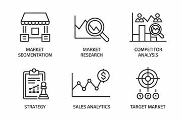 Comprehensive set of business analytics and strategy icons for modern data driven decision making and effective marketing