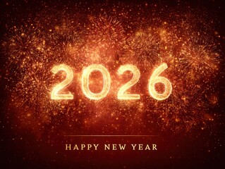 Fiery new year 2026 greeting with fireworks and text