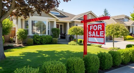 Residential property advertising availability to potential buyers under clear skies