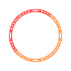 bright red and orange neon glowing circle isolated on dark background for futuristic light frame poster and digital design concept