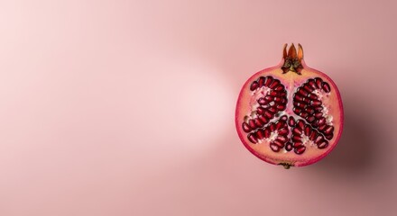 Half pomegranate fruit isolated on pink background