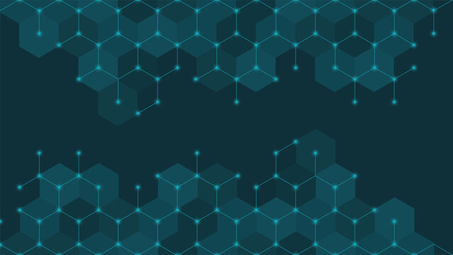 Modern digital background featuring glowing blue hexagon grid and geometric connections, perfect for technology, science, research, and futuristic innovation themes