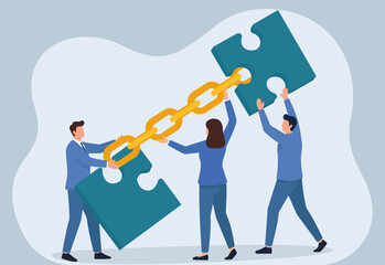 Team Assembling Linked Puzzle Pieces, Teamwork, Collaboration, Connection, Unity, Problem-Solving