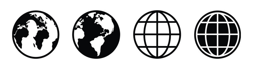 World globe in flat, line icon set. Vector for apps or website Earth global country map planet Travel internet globe sign symbol isolated on transparent background international communication service