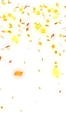 Golden confetti falling against a white background celebration event