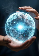 Glowing AI Globe Held by Hands