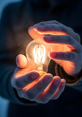 Glowing Light Bulb in Frosty Hands