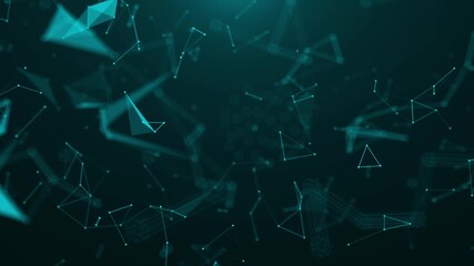 Abstract digital network connections with triangles and dots in dark space. - Powered by Adobe
