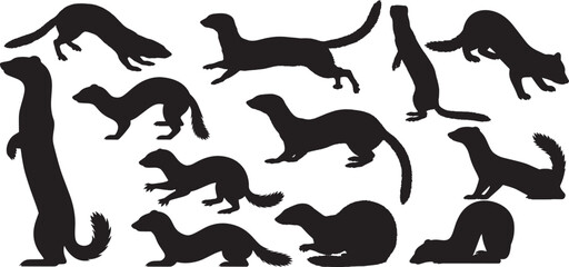 silhouettes of weasel set, ferret silhouette vector collection