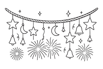 Celebratory Fireworks and Stars for New Year