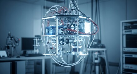 A quantum computing device in a research lab, representing the cuttingedge of technological innovation and scientific discovery in a controlled setting