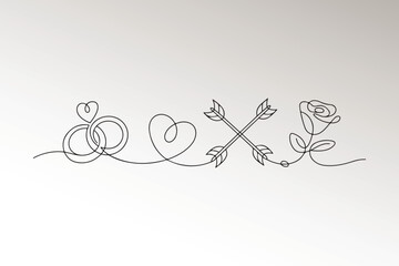 Love, Arrows, and Rose Line Art