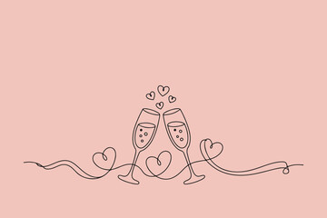 Wine Glass, Candle, and Hearts Line Art
