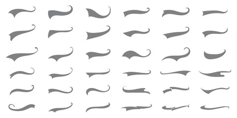 Vector swash swoosh flourish design elements. Curly swish tails and sporty plume swirl logo vector elements for retro banners