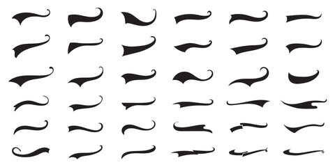 Vector swash swoosh flourish design elements. Curly swish tails and sporty plume swirl logo vector elements for retro banners