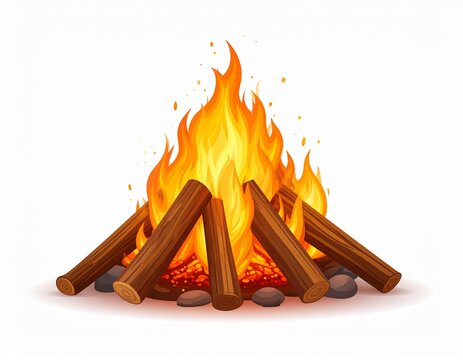 Bonfire Illustration – large burning bonfire with glowing flames and sparks
