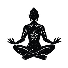 Silhouette of a Meditation Pose on White Background