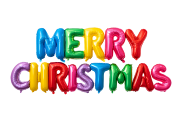 Bright rainbow typography for merry christmas celebration design in bold inflated letters