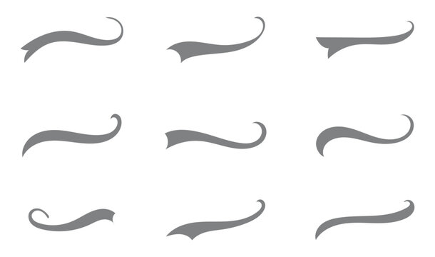 Swoosh and swash tails collection. Swooshes text tail for baseball design. Sports swash underline shapes set in retro style. Swish typography font element for athletics, baseball, football
