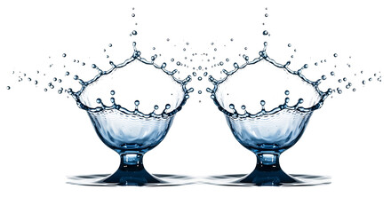 A symmetrical splash of water, isolated on transparent background, creates a captivating mirror image, showcasing the beauty and elegance of liquid in motion, with intricate details and a harmonious b