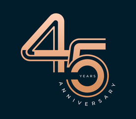 45 Years Anniversary design vector illustration. Unique 45 years logo design template. In gold color
