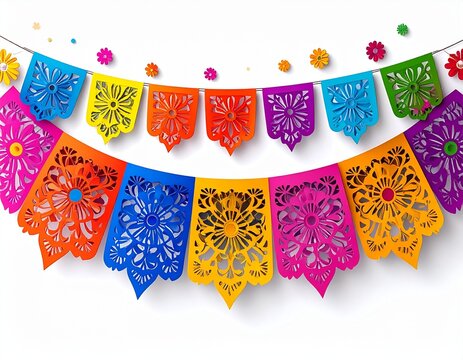 Papel Picado Banner &ndash; traditional Mexican paper cut-out banner in multicolor, festive