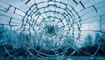 Obraz premium Cracked frozen glass surface forming abstract icy pattern, macro winter detail highlighting fragility, structure, and natural geometry of frozen break lines illuminated by cold light