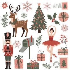 Vector Christmas folk art ornaments illustration set