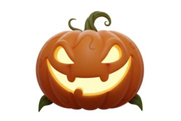 3D Cartoon Jack-o’-Lantern with Evil Grin for Halloween, isolated on transparent background.png