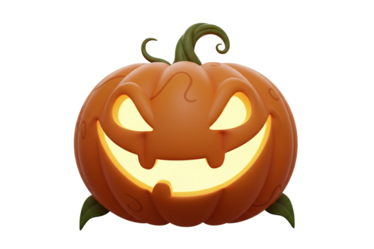 3D Cartoon Jack-o’-Lantern with Evil Grin for Halloween, isolated on transparent background.png