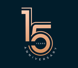 15 Years Anniversary design vector illustration. Unique 15 years logo design template. In gold color