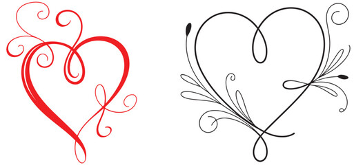 line art heart set. heart sketch doodle design for greeting invitation, wedding love, valentines, women, mother day, vector illustrator