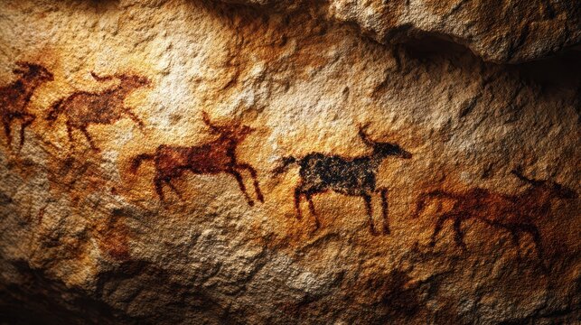 Lascaux Cave Painting. Beautiful Aged Sandstone with Prehistorical Art, Digital Concept Inspired by Ancient Cave Paintings