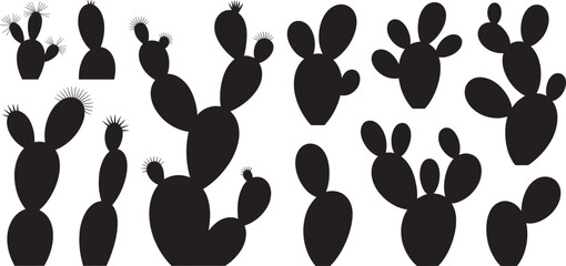 Collection of minimalist black cactus silhouettes set. silhouettes desert cactus set vector illustrator