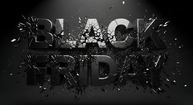Cracked Black Friday Text Breaking Apart, Isolated on Dark Gradient