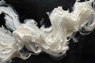 Vibrant white oil paint swirls on a black background with rich texture and impasto depth.