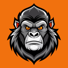 Fierce gorilla mascot head with intense orange eyes