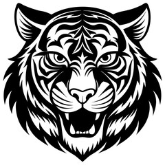 Fierce tiger face roaring with sharp teeth and stripes